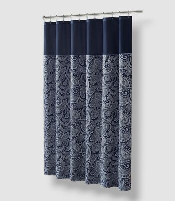 Madison Park Blue Navy Aubrey Jacquard Beaded Shower Curtain - 72