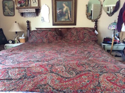 Pottery Barn Red  Paisley King Duvet Cover 2 King Shams Medallion Floral Cotton-image