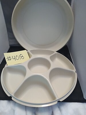 Tupperware Almond Color Veggie Fruit Chip & Dip tray W/ Lid - 2pc Customer #4018-image