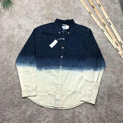 American Eagle Shirt Western Acid Wash Mens Large Tall Dip Dyed Denim Oxford NWT-image