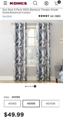 Botanical BLACKOUT Zero Sun curtains 2 sets of 2, 40x84-image