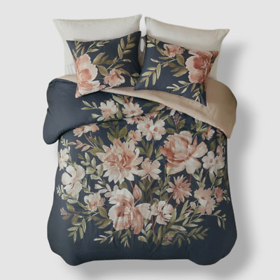 Madison Park Blue Navy Camillia Cotton 3-Pc. Duvet Cover Set, Full/Queen Size-image