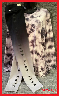Victoria's Secret Pink Tie Dye Ombre Campus Tee Shirt + Dip Dye Leggings Set L -image