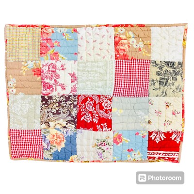 Pottery Barn Quilted Pillow Sham Standard 20 x 26 Patchwork Multicolor Farmhouse-image
