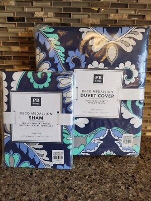 NEW Pottery Barn Dorm Deco Medallion Full/Queen Duvet Cover and 1 Standard Sham-image