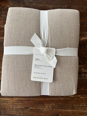 Pottery Barn Belgian Flax Linen EURO Two Shams~Dark Flax NWT-image