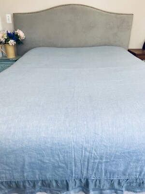Pottery Barn Linen Silk Trim QUEEN SIZE Duvet Cover Ashley Blue Light Blue-image