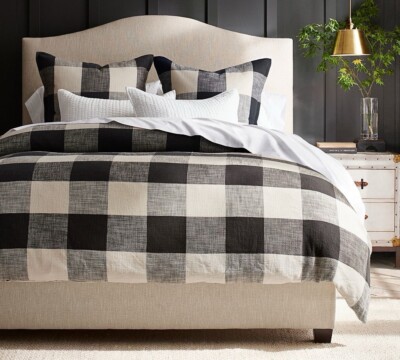 Pottery Barn BRYCE BUFFALO CHECK Duvet King & 2 King Shams Charcoal/Ivory NWT-image