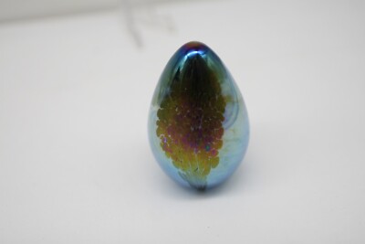 Glass Eye Studio GES 94 Iridescent Egg Shaped Art Glass Paperweight SIGNED Z2-image