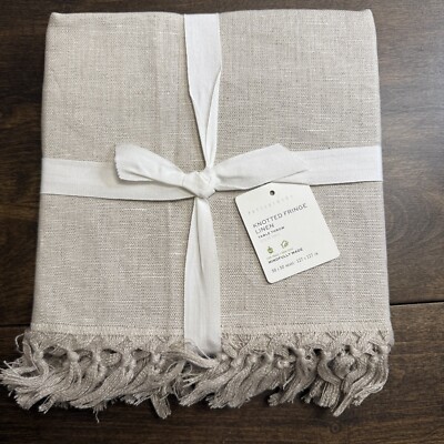 POTTERY BARN FRINGE KNOTTED LINEN TABLE THROW 50