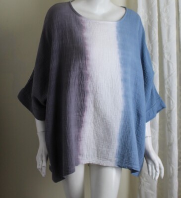 Jess & Jane Sz XL Cotton Gauze Dip-Dye ARTFUL Crinkle Lagenlook Blouse Shirt Top-image