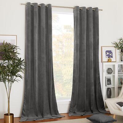 Grey Velvet Curtains, Media MovieTheater Room Decor, Classic Velvet Woven Hom...-image