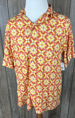 Dip Mens Red Yellow Orange Geometric Design Button Up Shirt Large NWT-image