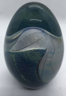 Signed Vintage Paperweight Robert Eickholt 1989 Egg Shaped Art Glass Home Decor-image