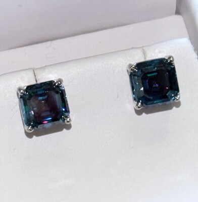 Dark Blue Asscher Cut Moissanite Stud Earrings Certified VVS1 - 925 Silver-image