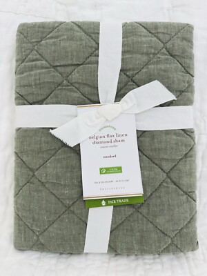 Pottery Barn Belgian Flax Linen Diamond Quilted Standard Sham Loden New-image