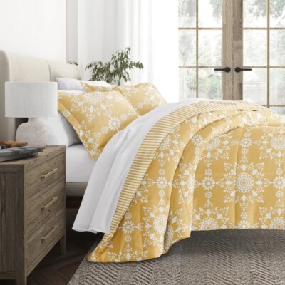 Ienjoy Home Full/Queen Comforter Reversible Pattern Daisy Medallion Yellow*-image