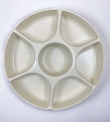 Tupperware Divided Veggie Serving Tray #1665, Lid & Dip Bowl White-image
