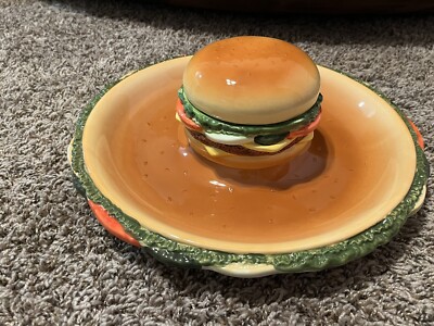 Vintage Ceramic Worlds Bazaar Sports Hamburger Chip and Dip Sandwich Tray-image
