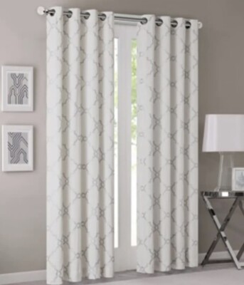 Madison Park Fretwork Print Grommet Top Window Curtain With Ivory 50”x63”-image