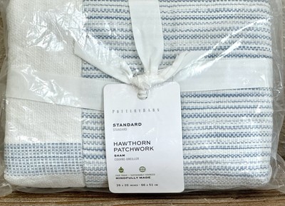 1 Pottery Barn Hawthorn Patchwork Quilted Std Sham Chambray Blue NEW-image
