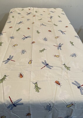Pottery Barn Kids Happy Bugs Insects White/Green Duvet Cover Twin Size 84”X78”-image