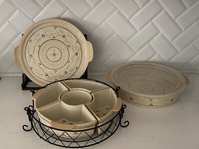 Temp-tations Vegetable/ Chip/ Dip Serving Set~9 Pieces~Old World Cream~Beige~NEW-image