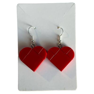 Red Heart Shaped Earrings made w/ Real LEGO pieces Fish Hook Dangle Earrings-image