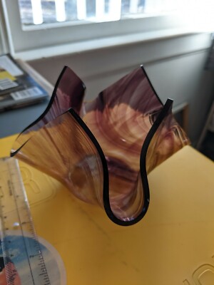 Art Glass Dish purple Swirled Glass Trinket/Candy Dish Studio Art Signed DW 5.5