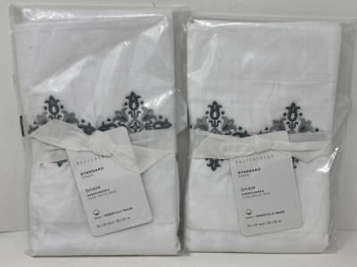 Pottery Barn Tile Embroidered Standard Shams (Set of 2) ~ Gray Multi-image