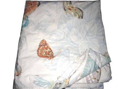 Pottery Barn BUTTERFLY DRAGONFLY FLORAL BLUE RUST TAN (1) FULL/QUEEN DUVET 84X85-image