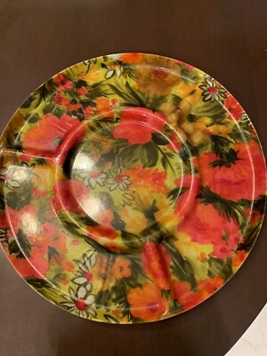 Traymold Vintage Fiberglass Floral Divided Vegetable Chip Dip Tray-image