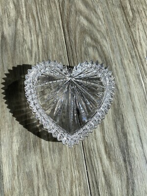 VINTAGE Teleflora  Shaped Candy Dish Lead Crystal Glass Trinket Heart Shaped Box-image