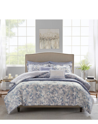 NIP Madison Park Zinnia Blue 8 piece Full/Queen Comforter & Coverlet Set-image