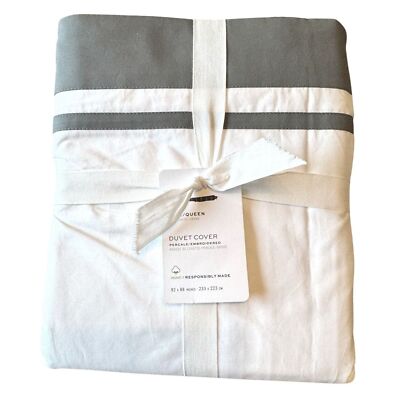 NWT Pottery Barn Parker Organic Percale Duvet Cover Flagstone Size Full/Queen-image