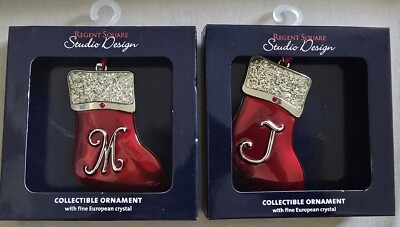 REGENT SQUARE STUDIO DESIGN M & J INITIAL ENAMEL SMOOTH CHRISTMAS ORNAMENTS-image