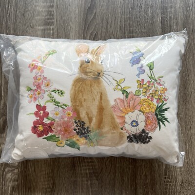 Pottery Barn Floral Bunny Pillow 12” X 16” New-image