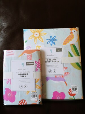 2pc Pottery barn kids Naomi Floral Twin Duvet Standard Shams Bird Flower -image