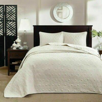 IVORY MATELASSE 3p King / Cal King 120x118 BEDSPREAD XXL SET : COTTON FILL QUILT-image