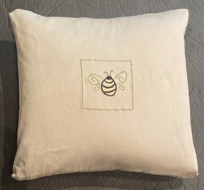 Pottery Barn Embroidered Bee 12x12 Pillow Cover 100% Cotton-image