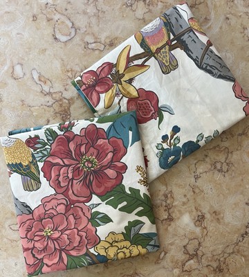 Pottery Barn Euro Shams Tropical Jungle Birds Zinnia Pomegranates Organic Cotton-image