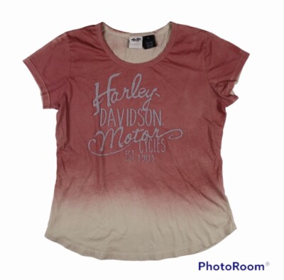 Harley Davidson Womens Large Ombré Dip Dyed Beaded Short Sleeve Tee Shirt-image