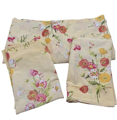 Pottery Barn Yellow W/Coral Pink  Poppies Full/Queen Duvet and 2 Standard Shams-image