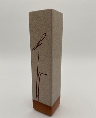 French Canadian Studio Art Pottery Square 8” Bud Vase Signed Quebec Vintage-image