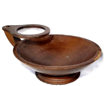 Wooden Salad Serving Bowl Double Tiers Vtg Large Dark Wood Footed Dip Holder-image