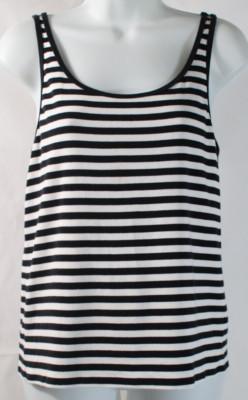 Dip Women's Striped Tank Top Round Neck Knit Sleeveless Size L Black & White-image
