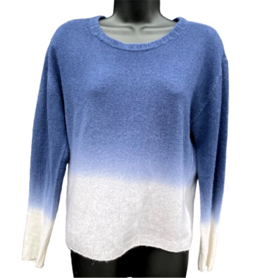 Faherty Womens Medium 100% Cashmere Blue White Dip Tie Dyed Ombre Sweater L/S-image