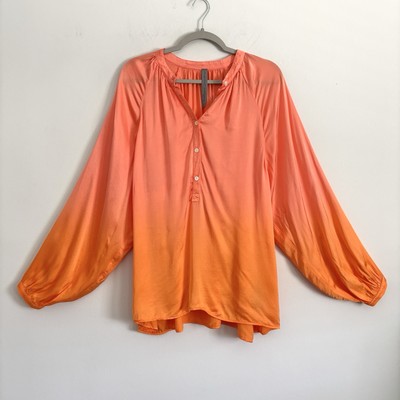 Raquel Allegra Orange Sunset Dip Dye Long Sleeve Blouse Women’s 2 / Large Top-image