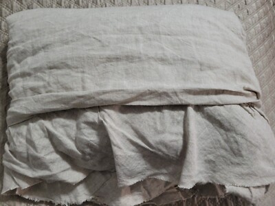 Pottery Barn Belgian Flax Linen Fringe Ruffle Full Queen Duvet -image