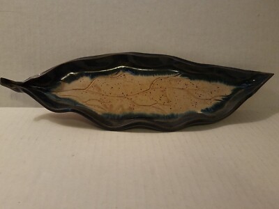 Handmade Studio Pottery Leaf Shaped Serving Trinket Tray-image